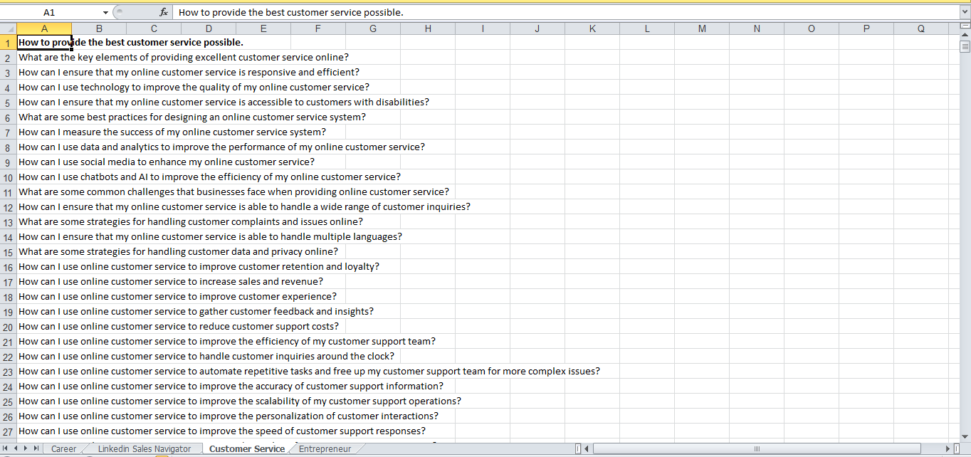 Spreadsheet of thousands of AI career prompts